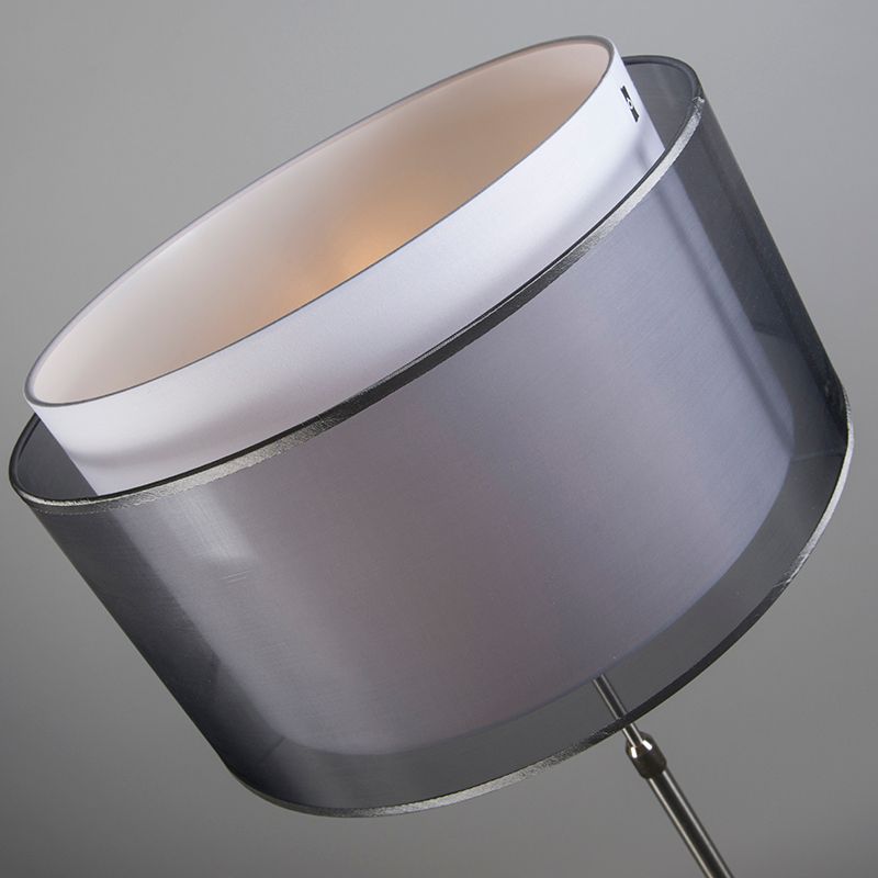 Vloerlamp staal met zwart/witte kap 47 cm verstelbaar - Parte