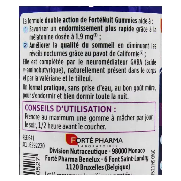 Forté Pharma FortéNuit Melatonina 1,9 mg Gomas para Dormir 30 gomas Sabor Mirtilo