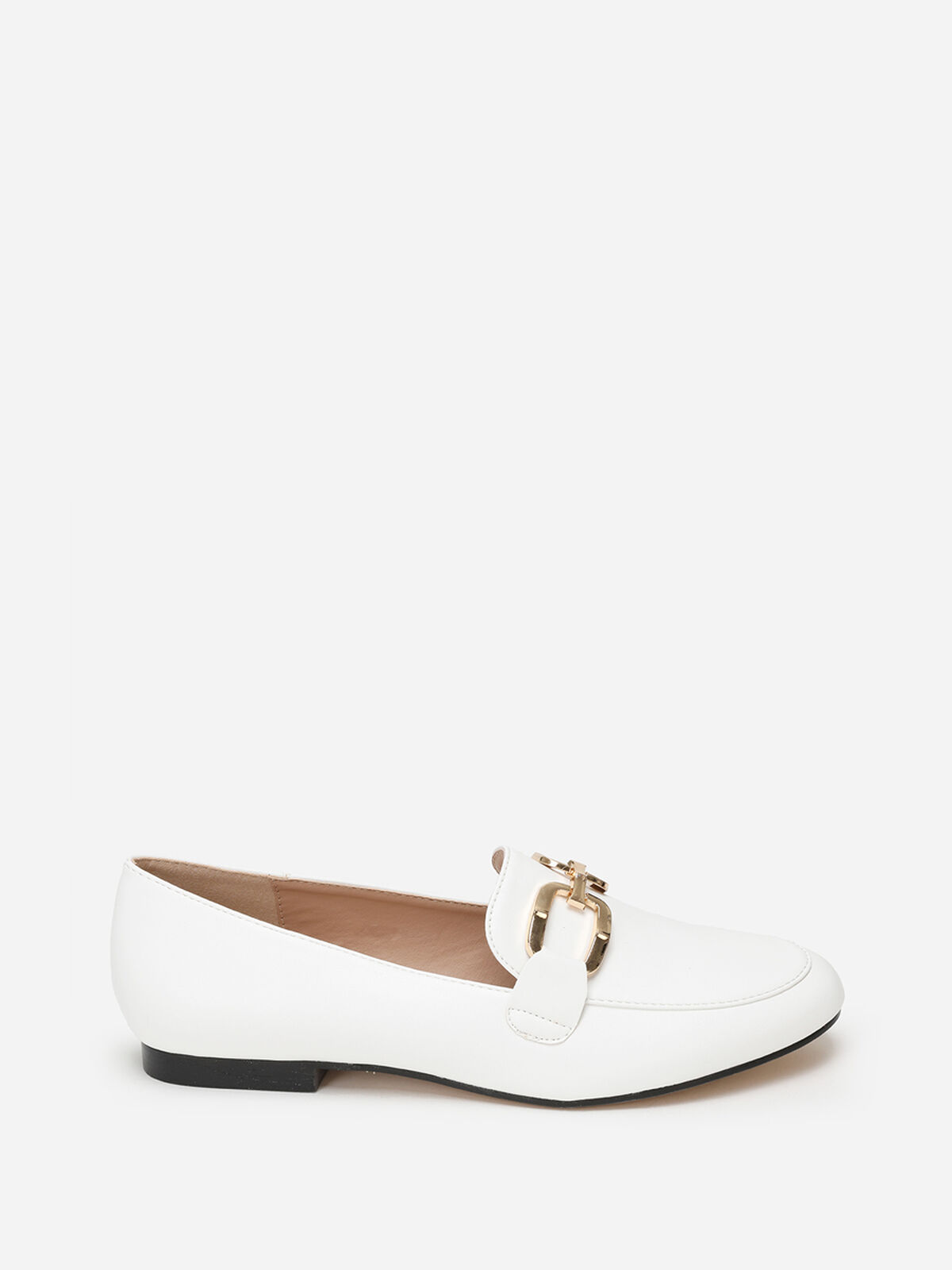 Mocassins plats à double boucle- Blanc
