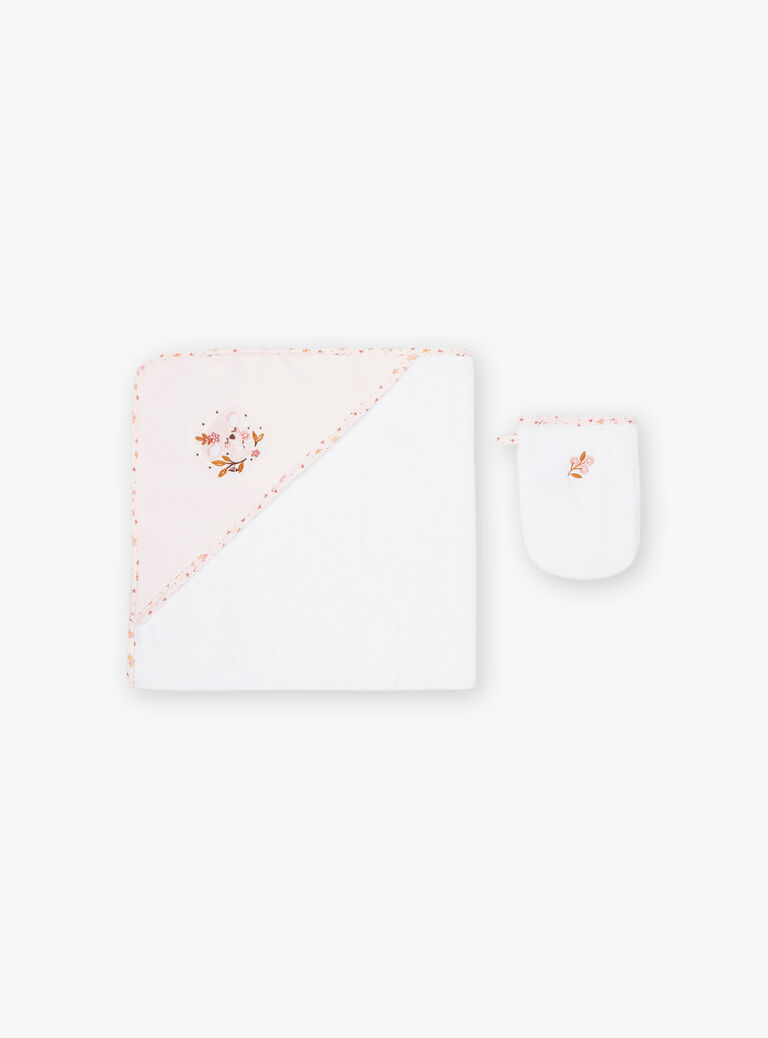 Pointe éponge et gant de toilette écrus à fleurs