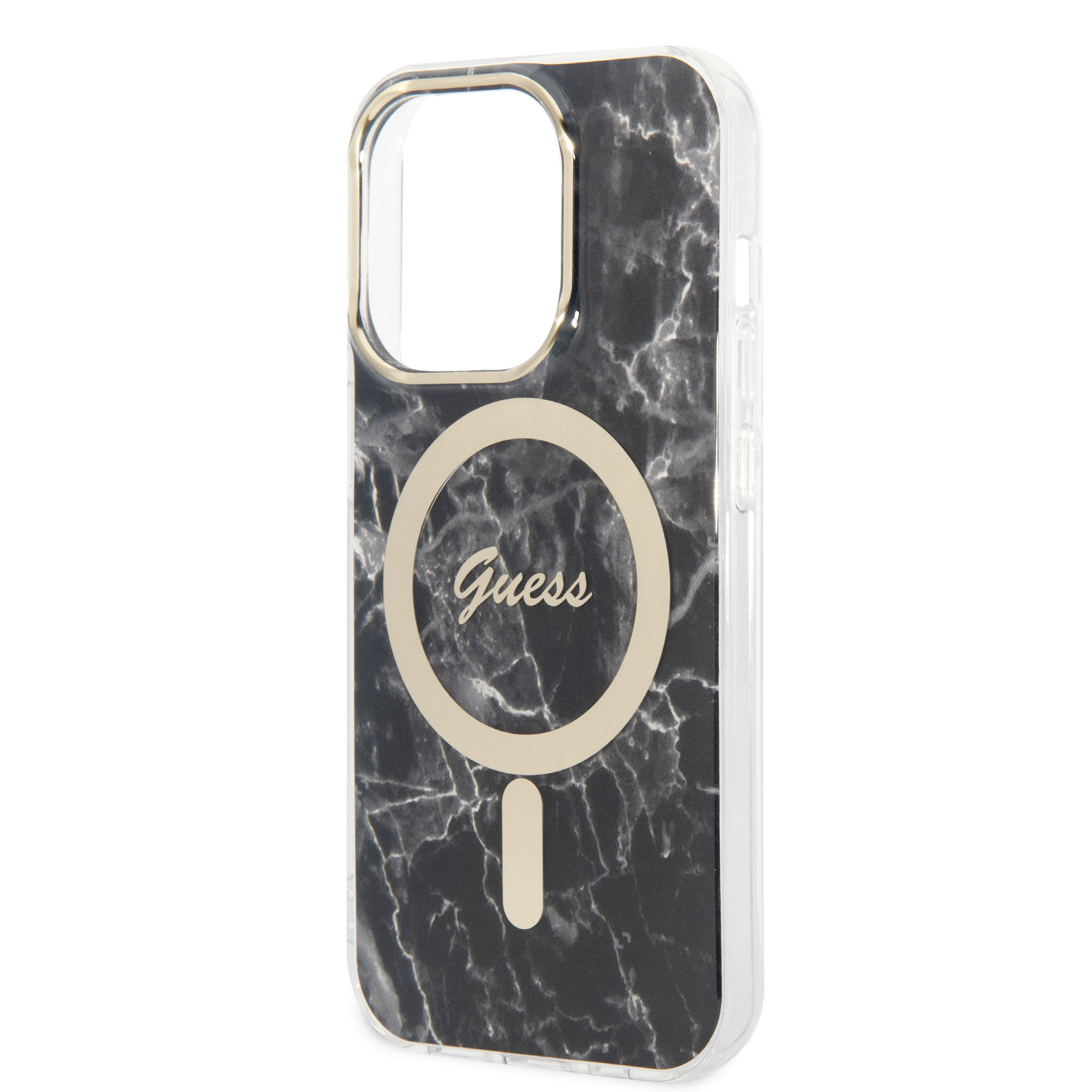 2in1 Bundle iPhone 14 Pro MagSafe Hardcase Hülle Marble Print   MagSafe USB-C Charger (GUBPP14LHMEACSK) - Schwarz