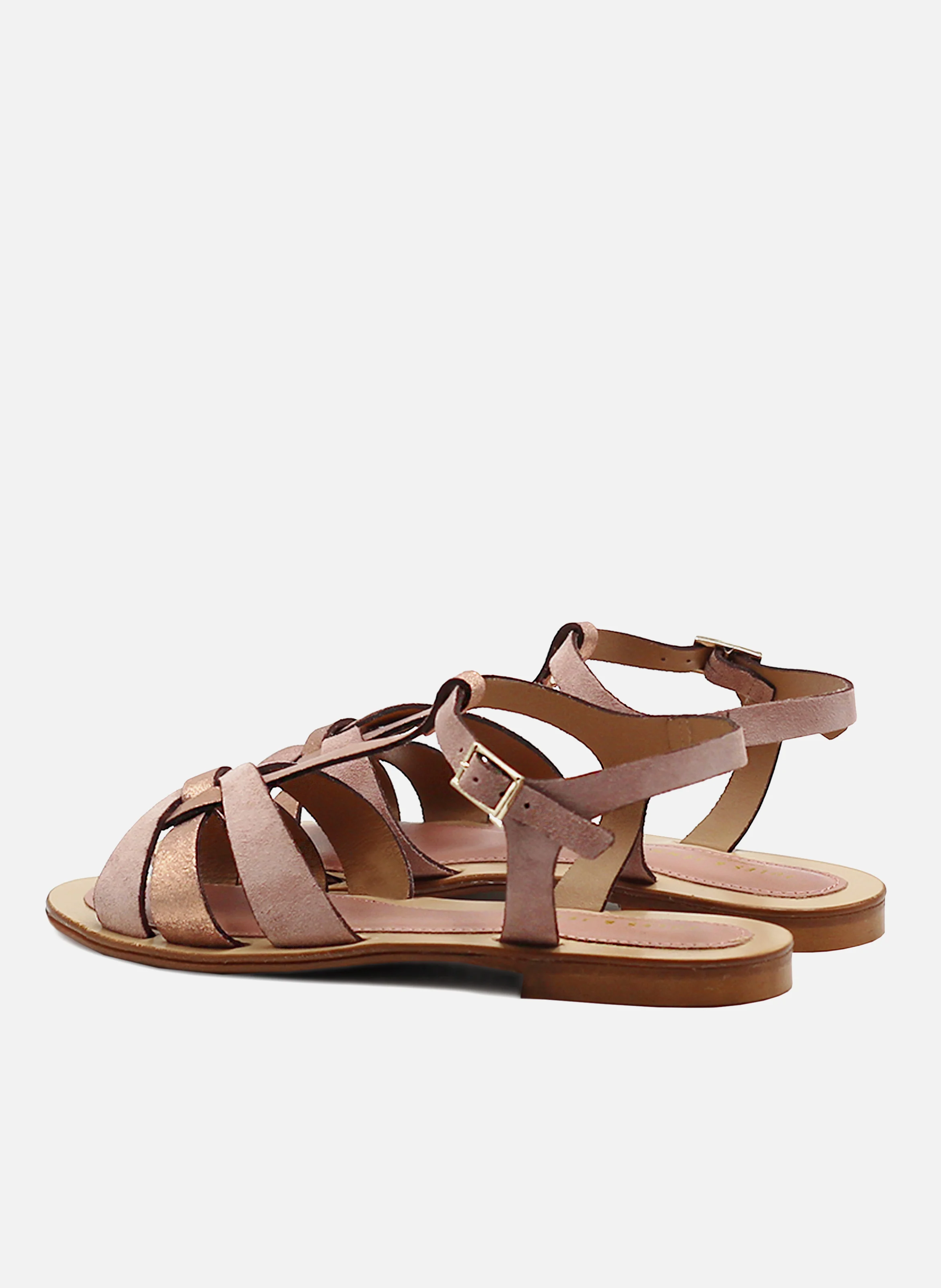 Sandales plates croisées cuir | Rose