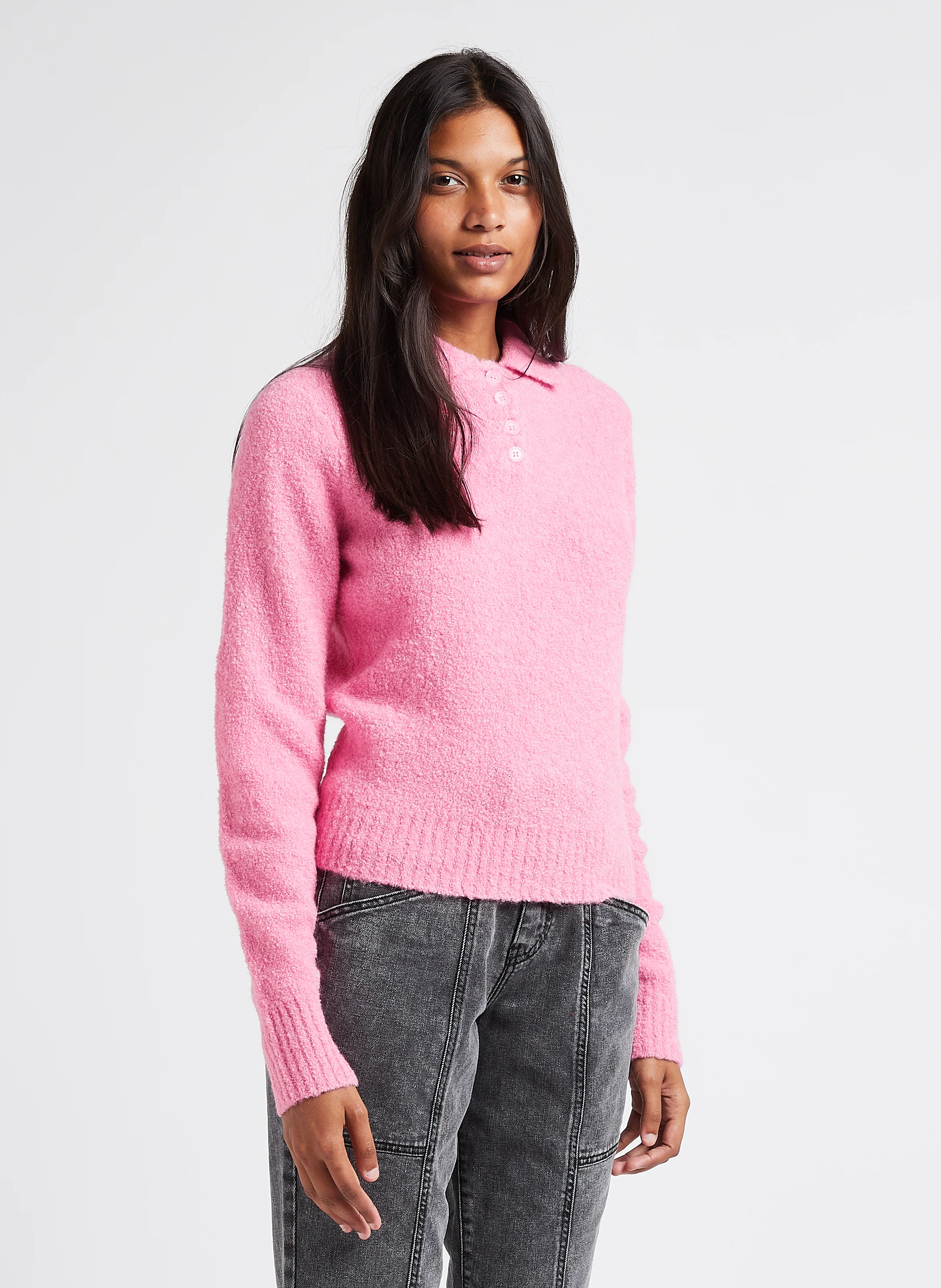 Jessi - Pull col polo en Alpaga mélangé| Rose