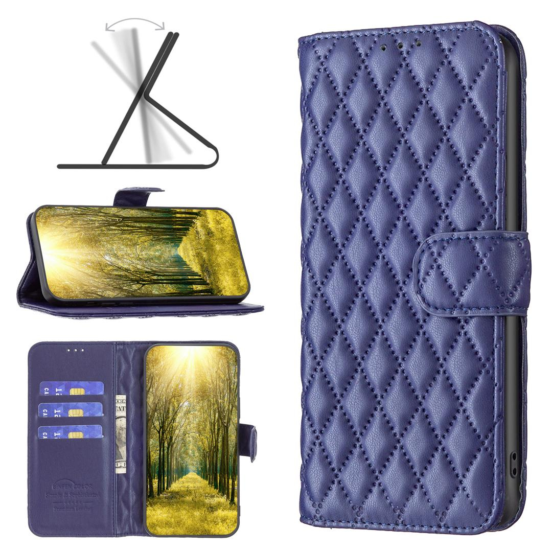 iPhone 14 Pro Leder Tasche Flip Cover Steppmuster - Blau