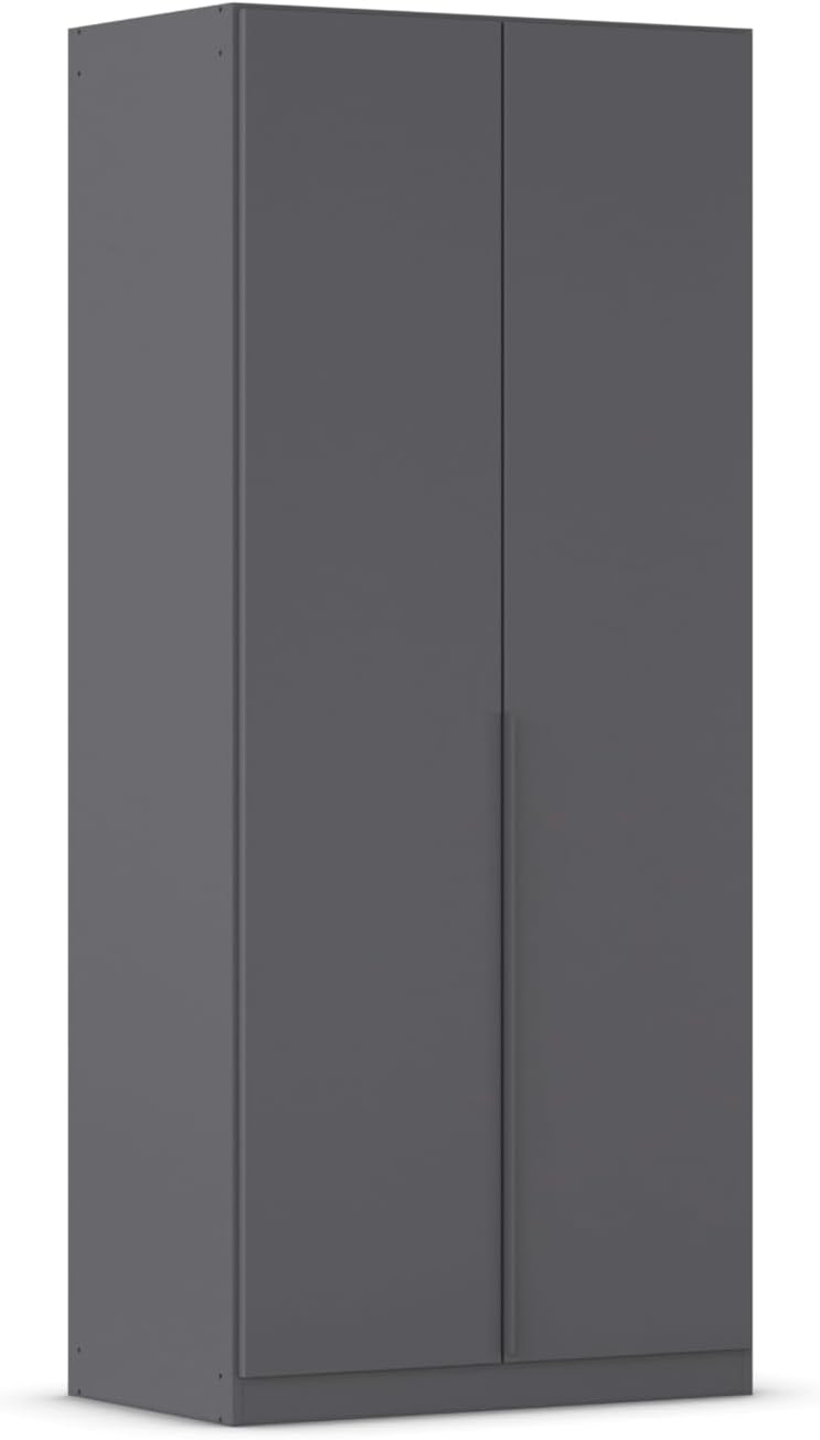 Rauch Möbel Alabama, Kleiderschrank, Garderobenschrank, 2-türig, Zubehör Basic, 1 Kleiderstange, 1 Einlegeboden, Farbe Grau metallic, Schwarz, Griff Grau metallic, 91x210x54cm