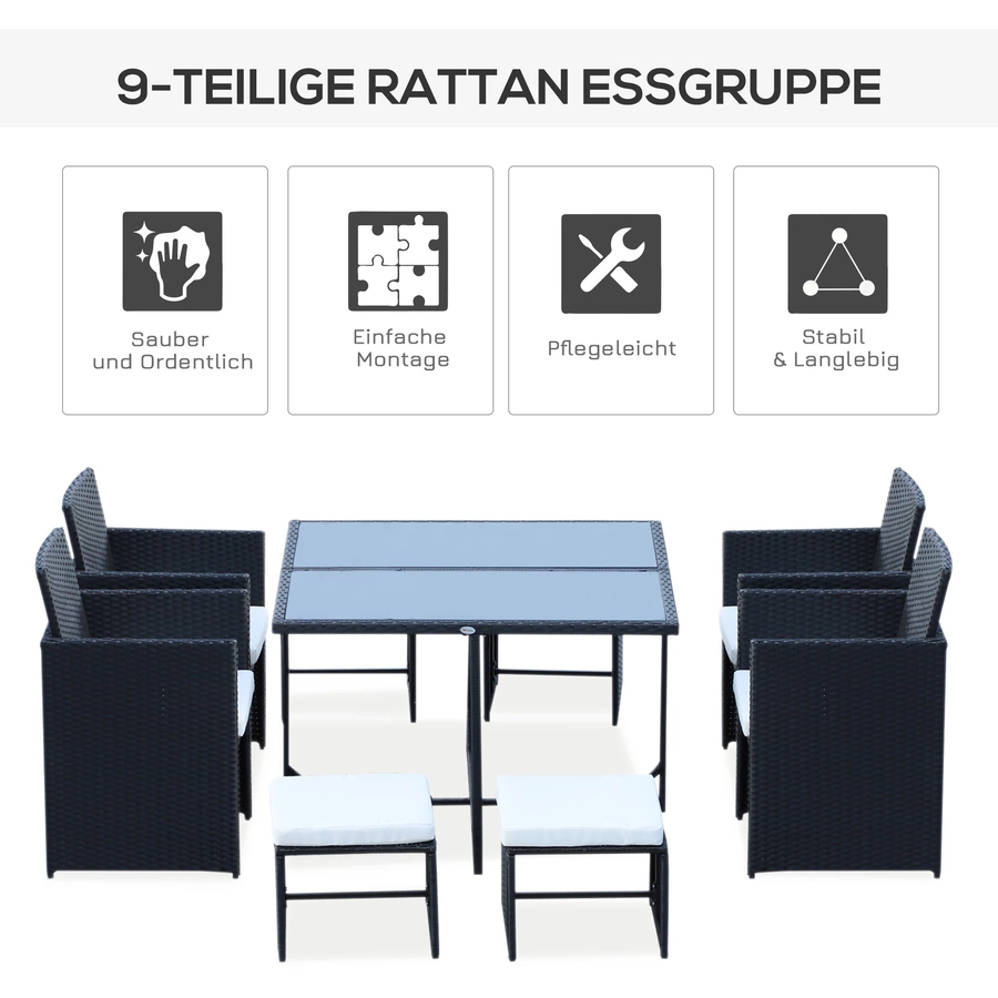 Outsunny Gartenset bestehend aus 9 Teilen und 12 Kissen schwarz