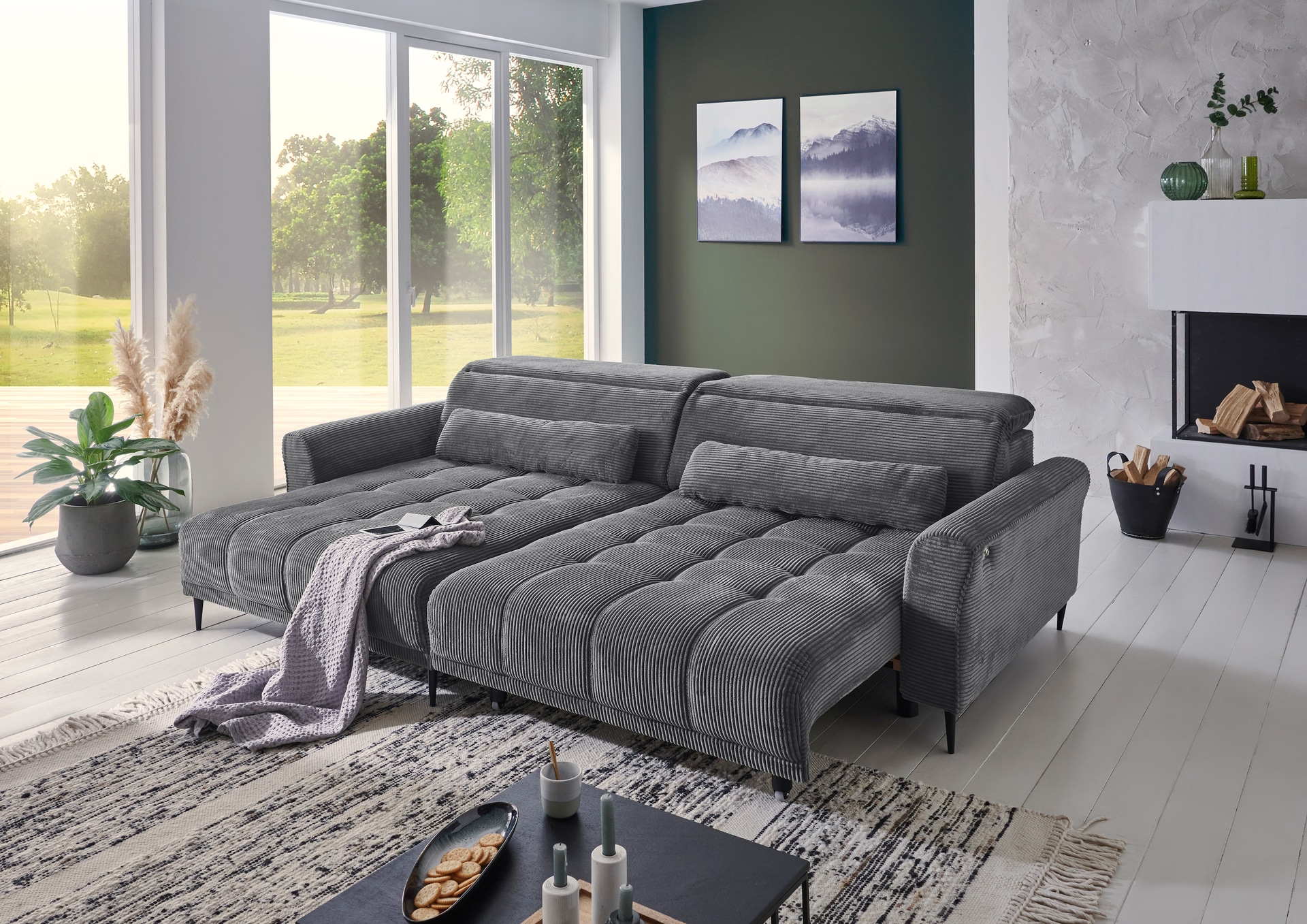 Ecksofa RAY 179 x 277 Cord dunkelgrau