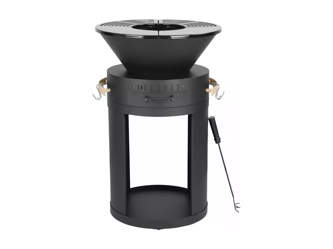 Barbecue plancha brasero a charbon et bois - 49 x 49 x 92 cm - Noir