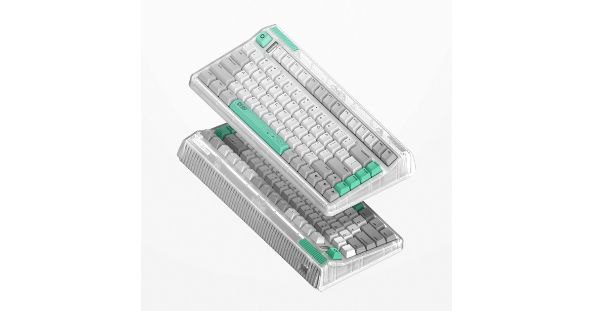 IqunixOG80 Wormhole Wireless Mechanical Keyboard, gaming toetsenbord  (Grijs/groen, US lay-out, Cherry MX Brown, RGB leds, 80% (TKL), Hot-swappable, PBT, 2.4GHz | Bluetooth 5.1 | USB-C)