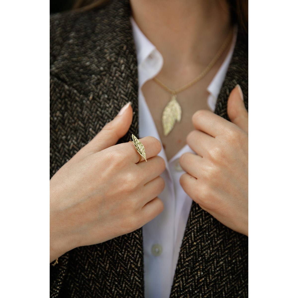 bague feuille plaqué argent - THALIE