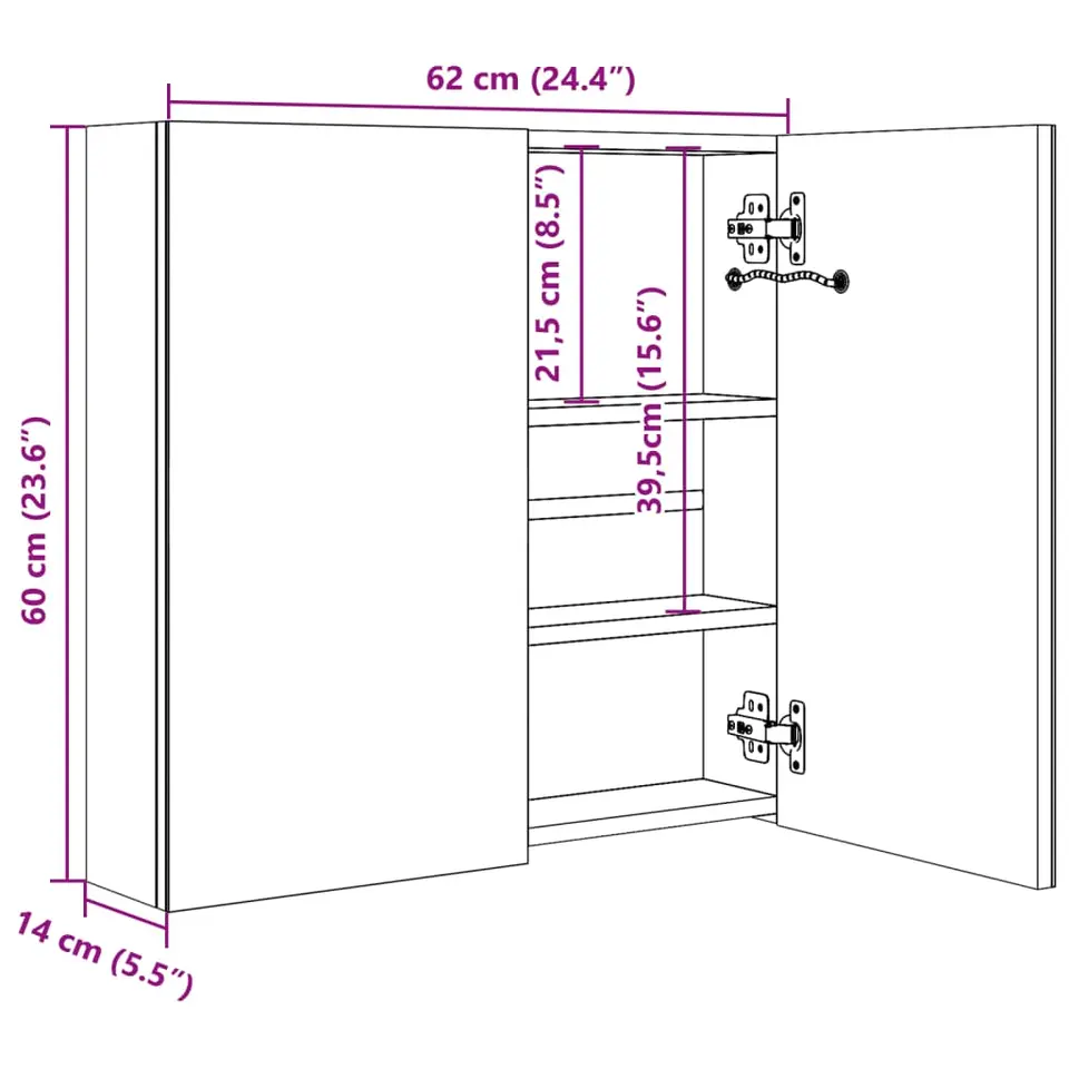 vidaXL - Badkamerkast - Grijs - MDF - 62 x 14 x 60 cm