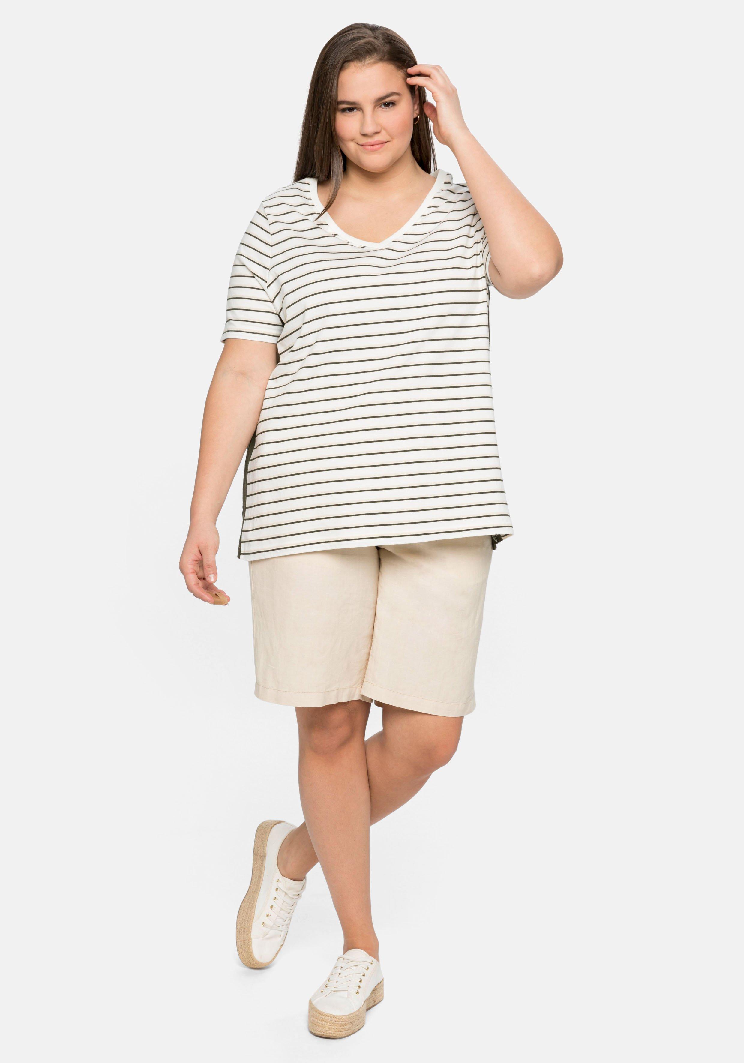 Ringelshirt mit V-Ausschnitt, aus weichem Jersey