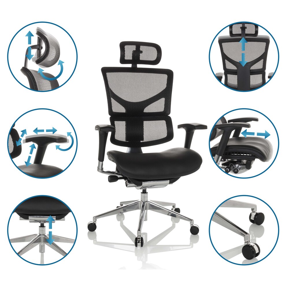 High End Bürostuhl ERGO-U2 LM Leder/Netzstoff mit Armlehnen (höhenverstellbar) hjh OFFICE