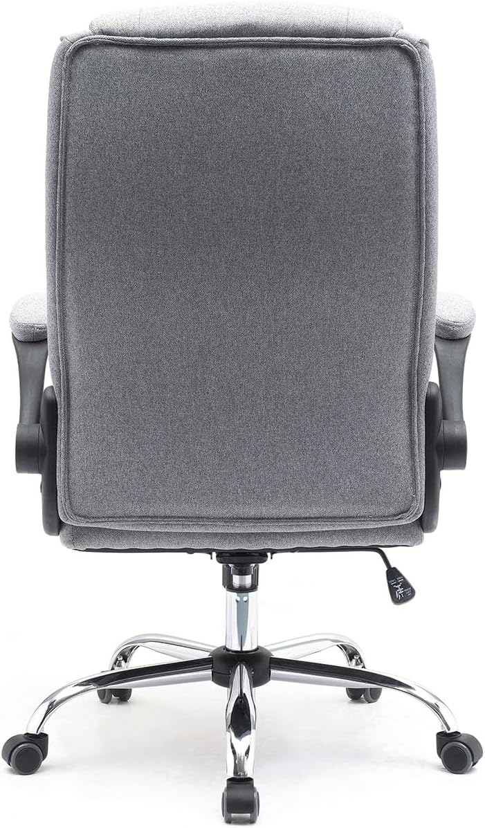 Stoff-Bürostuhl Comfortable, ergonomischer Drehstuhl bis 130 kg, mit klappbaren Armlehnen, Schreibtisch Stuhl mit Hohe Rückenlehne, grau