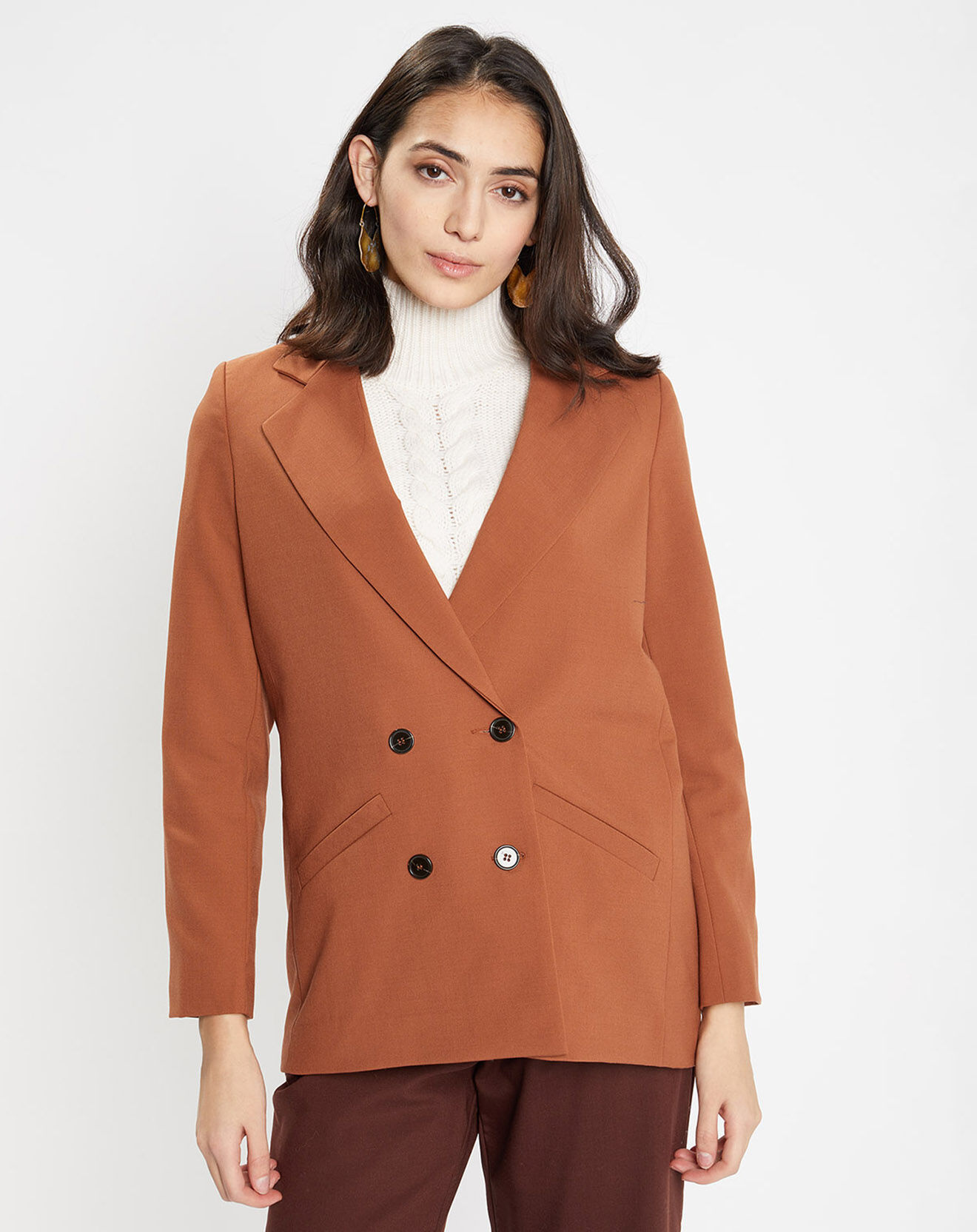 Galeries Lafayette Blazer croisé en Laine mélangée Celeste marron