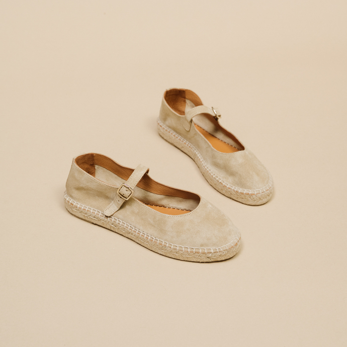 Espadrilles à bouts ronds  en croute beige