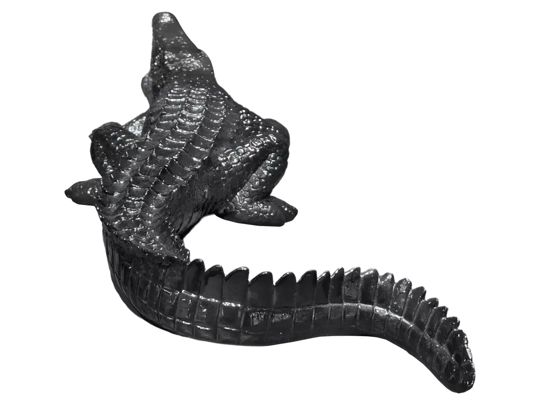 Statue crocodile avec gueule ouverte gris anthracite L69 cm - CROCO