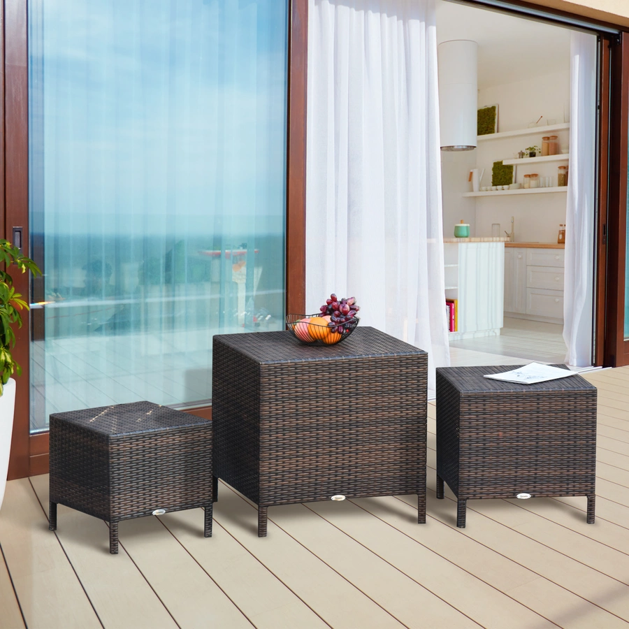 Outsunny Rattan-Gartentisch als 3-teiliges Set braun