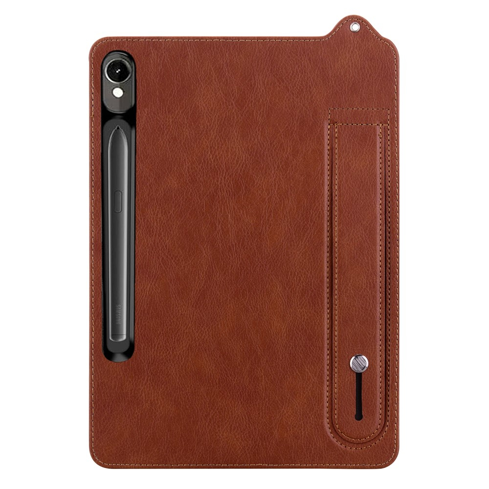 Samsung Galaxy Tab S10 FE / S9 / S9 FE / S8 / S7 Leder Hülle mit Handschlaufe - Braun
