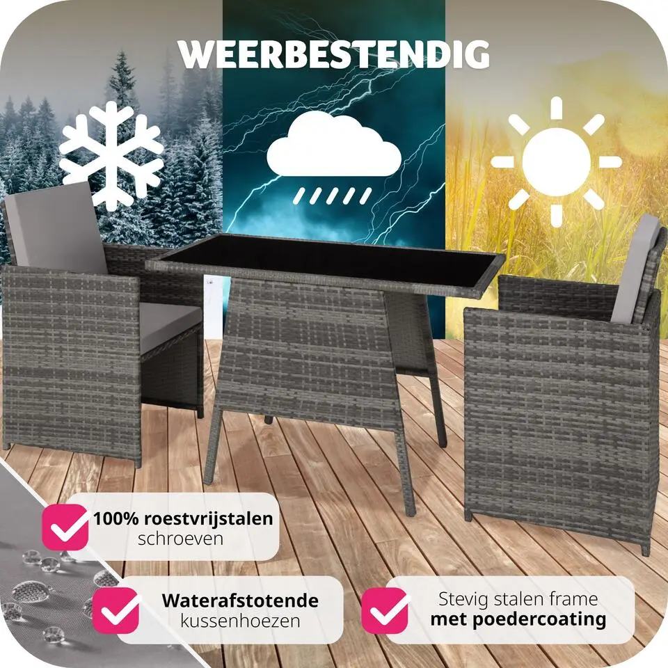 tectake Wicker tuinset Lausanne 2 1 - Grijs