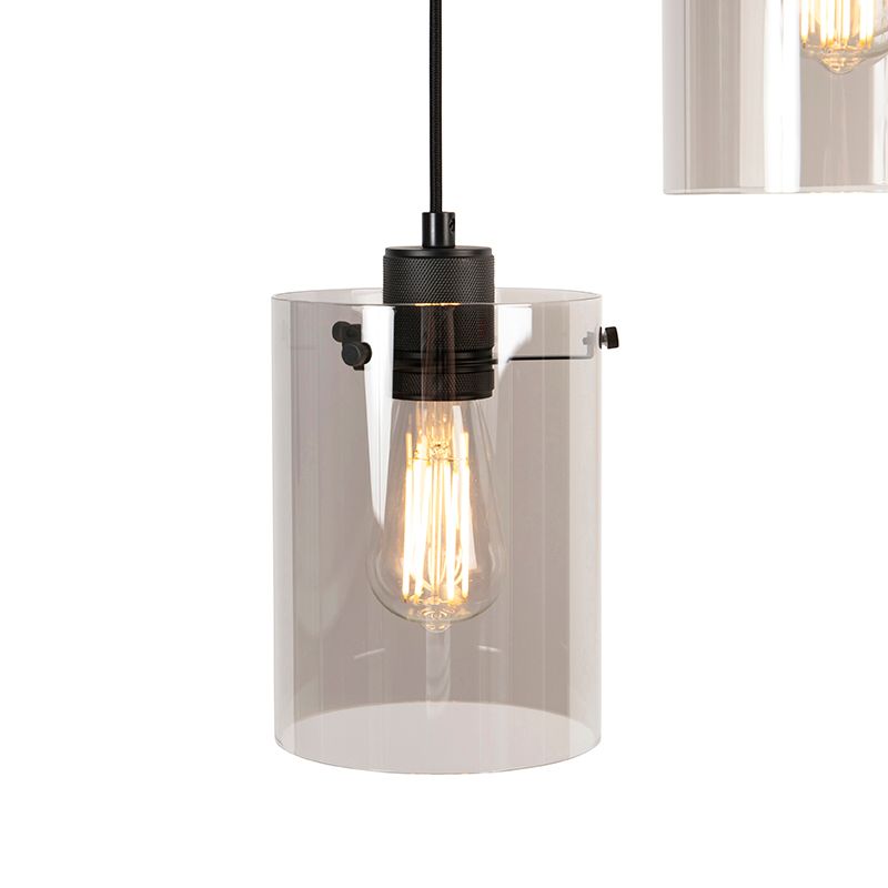 Design hanglamp zwart met smoke glas 3-lichts - Dome