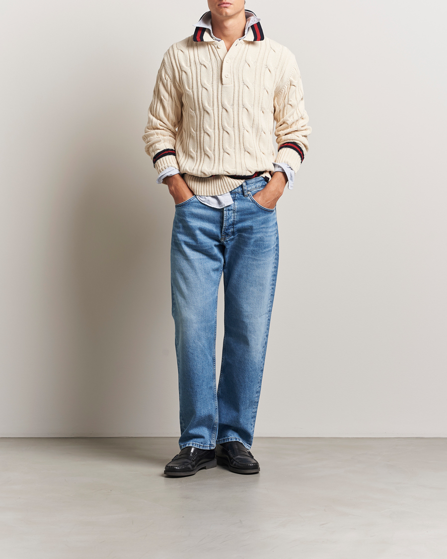 GANT Cable Heavy Knitted Polo Cream
