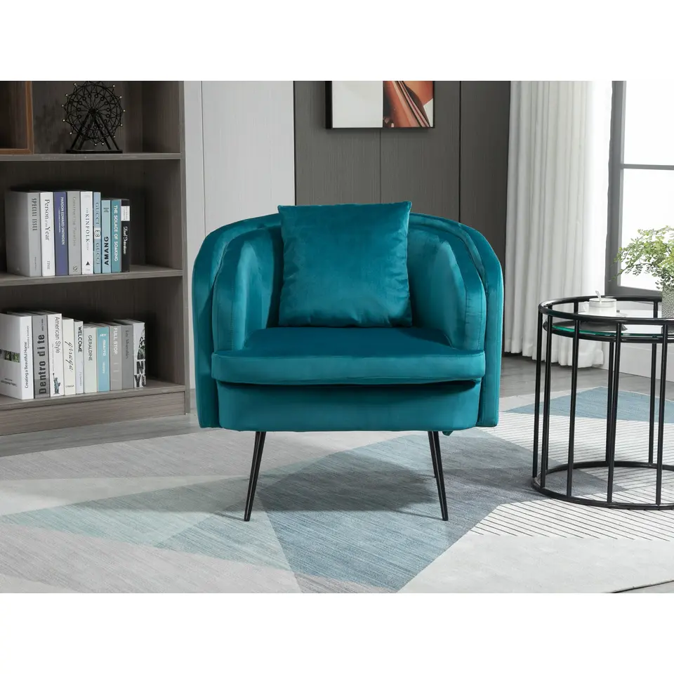 Salonstoel van metaal en eendblauw fluweel