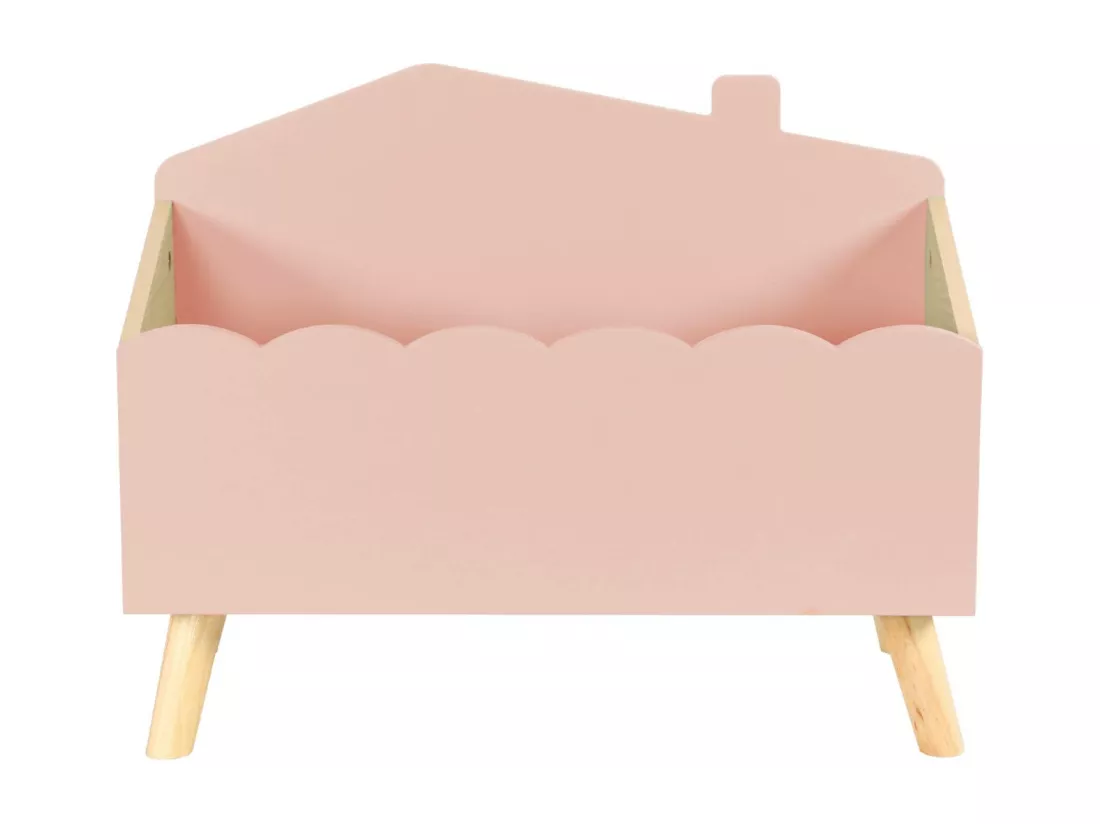 Coffre à jouets enfant effet bois. rose. L 58 x P 28 x H 44.5 cm