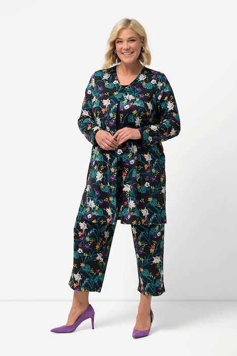 Jerseyjacke, Blüten, V-Ausschnitt, Seitenschlitze