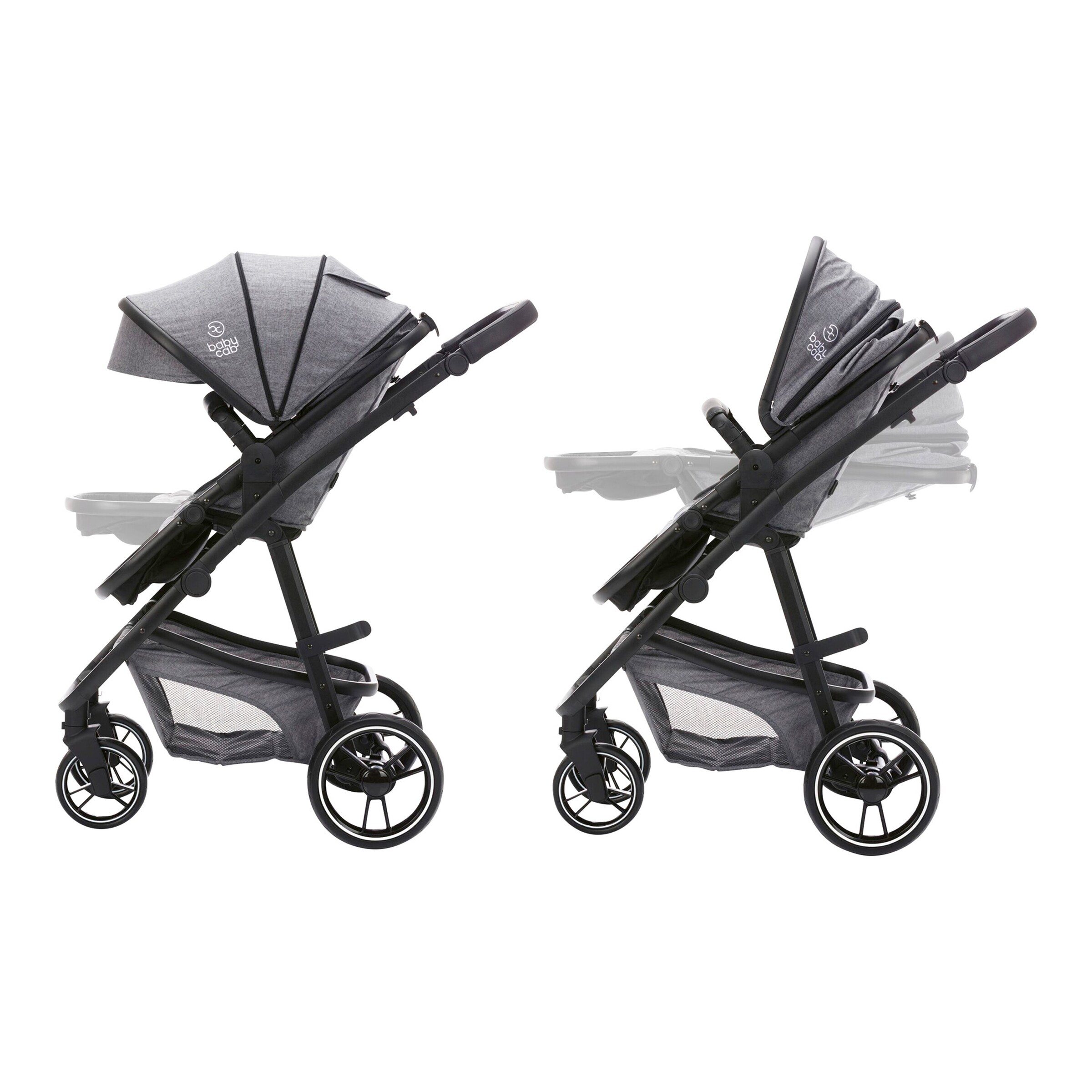 babycab Kombikinderwagen Stockholm Trio-Set (2024) inkl. i-Size Babyschale und Wickeltasche grau melange