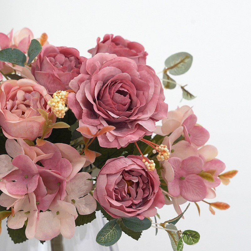 (30cm) Deko Kunstblumen Rosen Blumenstrauss - Pink