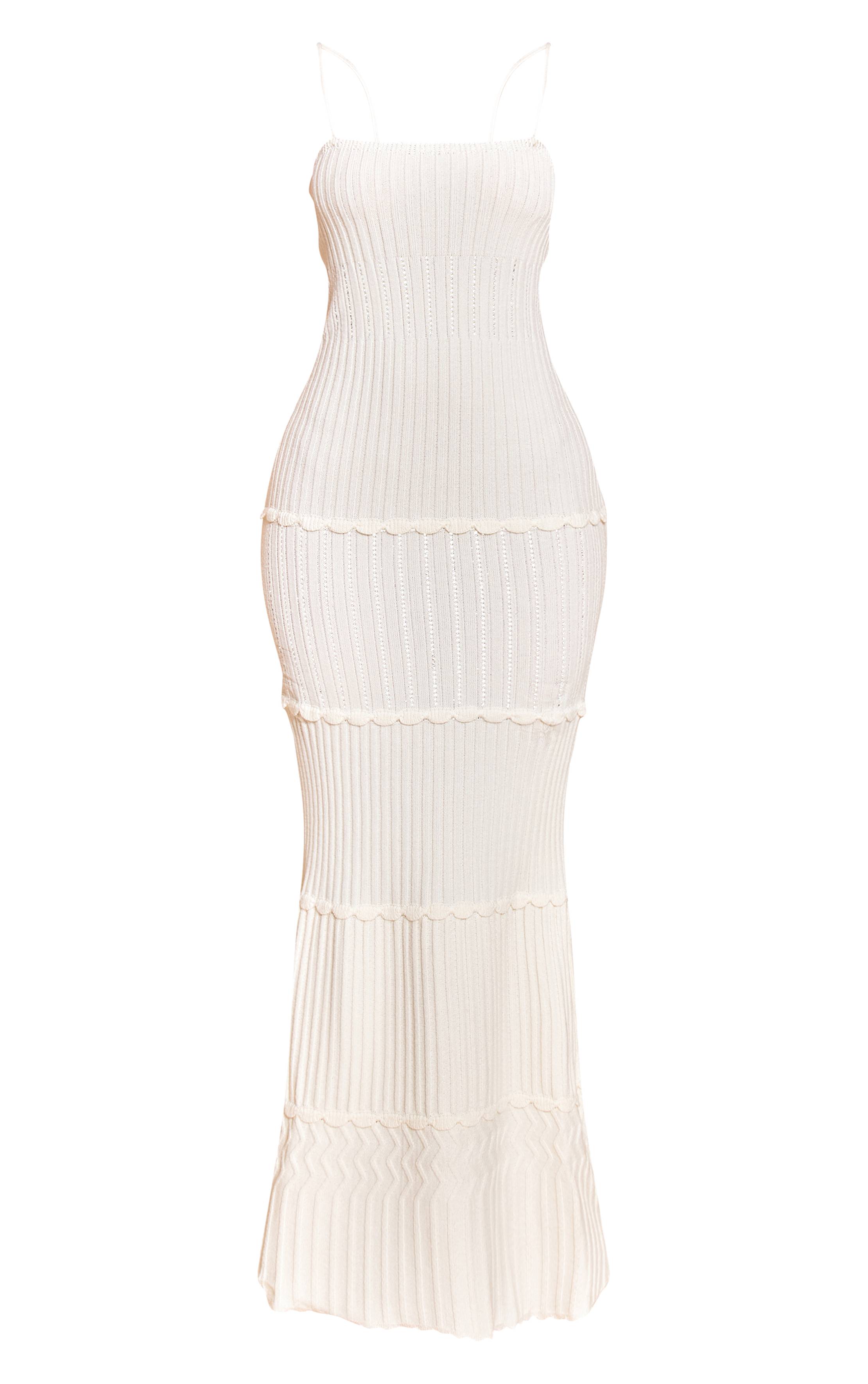 Crème Robe Maxi Tricotée À Bordure Festonnée Petite