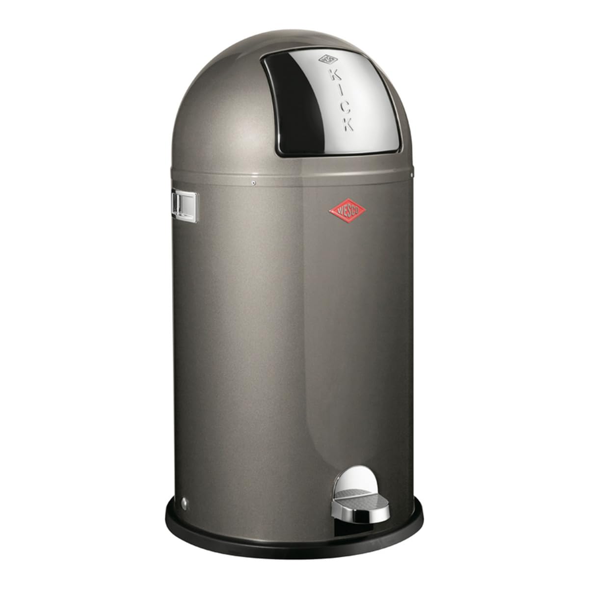 WESCO Kickboy Tretabfalleimer in der Farbe graphit, pulverbeschichtetes Stahlblech, 40 Liter Volumen, klappe aus Edelstahl, verchromter Kunststoff-Fußtritt
