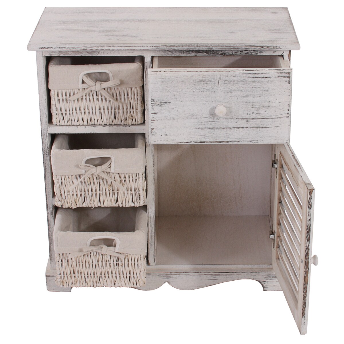 Kommode Schrank mit 3 Körben 63x60x30cm, Shabby-Look, Vintage ~ weiß