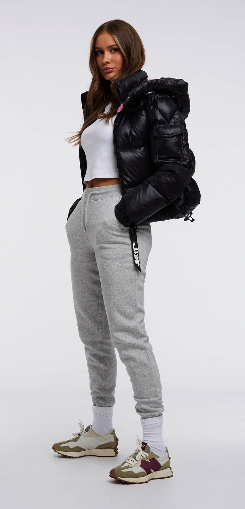 EZ Puffer Racer Hooded Jacket Dame Black/Pink