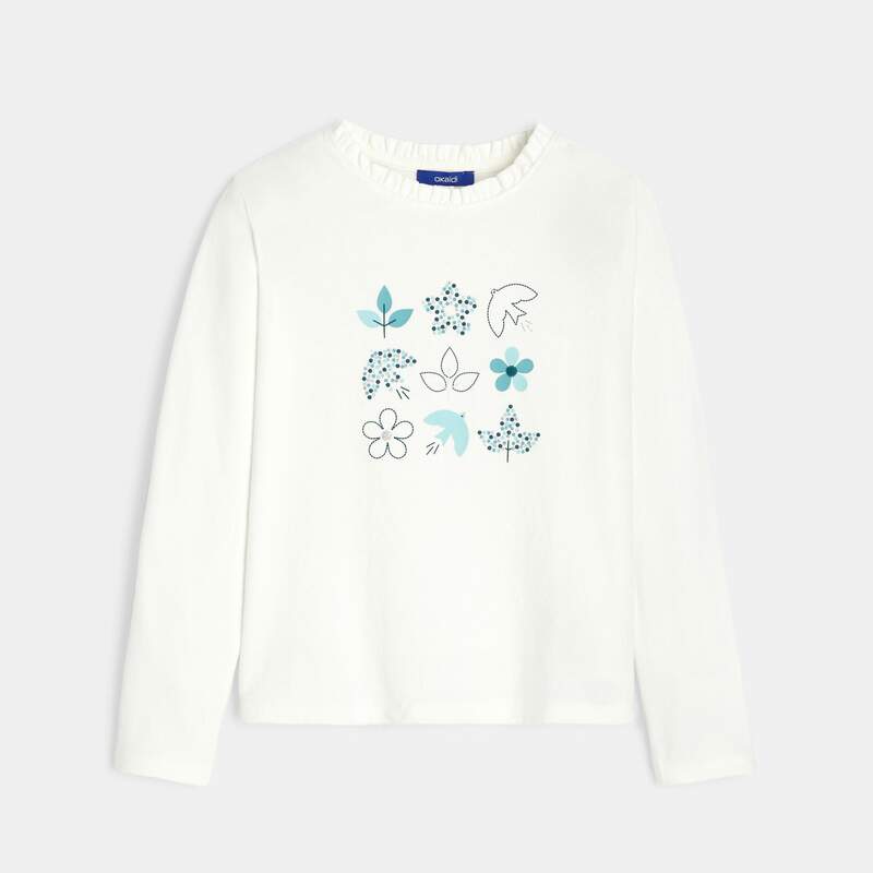 T-shirt manches longues à motifs vert fille