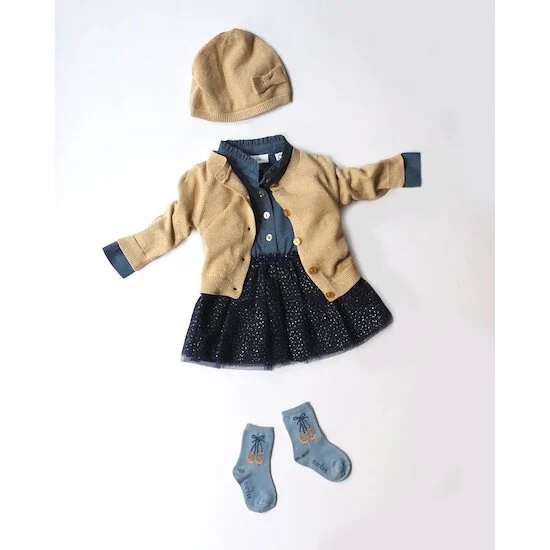 Bleu Ballerine Robe manches longues bi-matière   Blue Bastille        de               Marèse