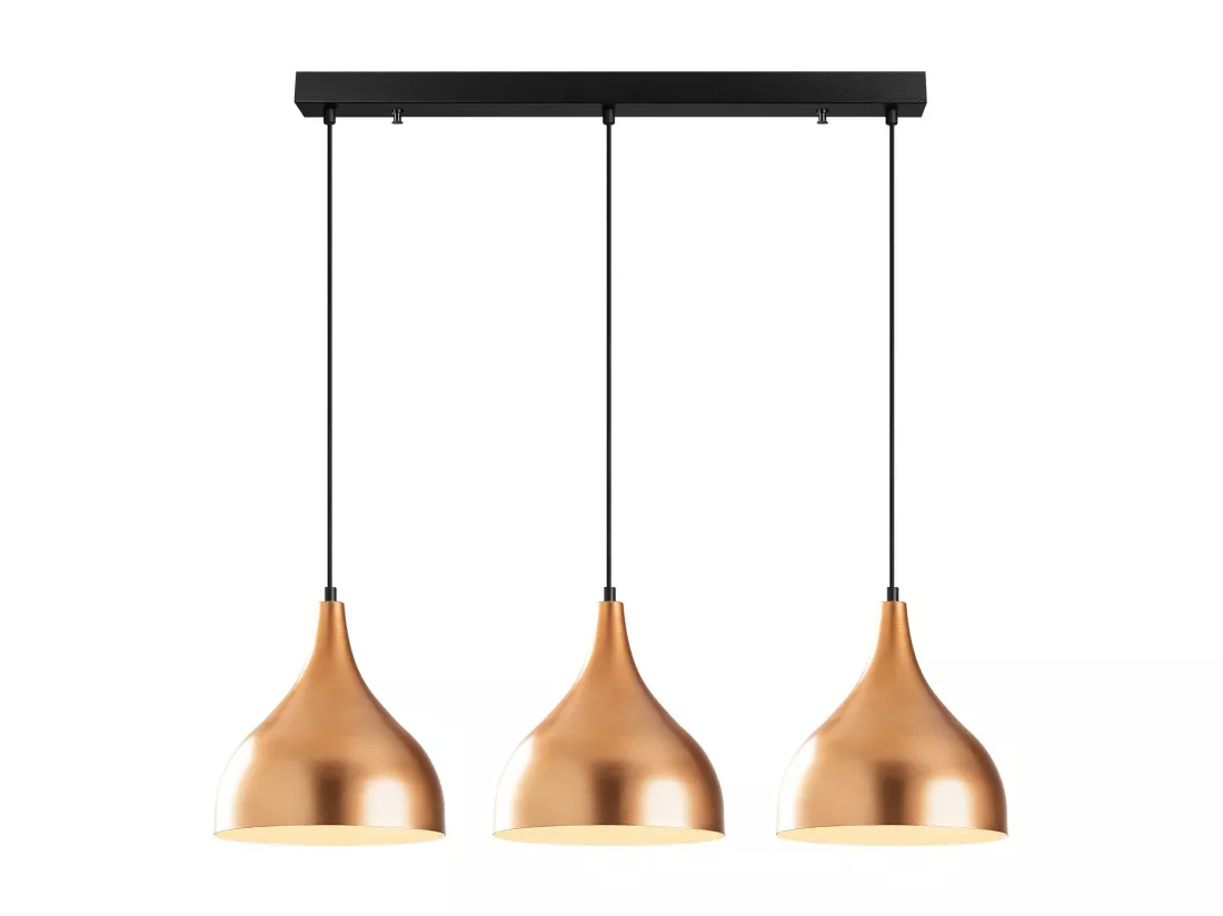 Lustre en métal à hauteur réglable - 3 abat-jours - L.97 x H. 36/126 cm - Cuivré - YILDO