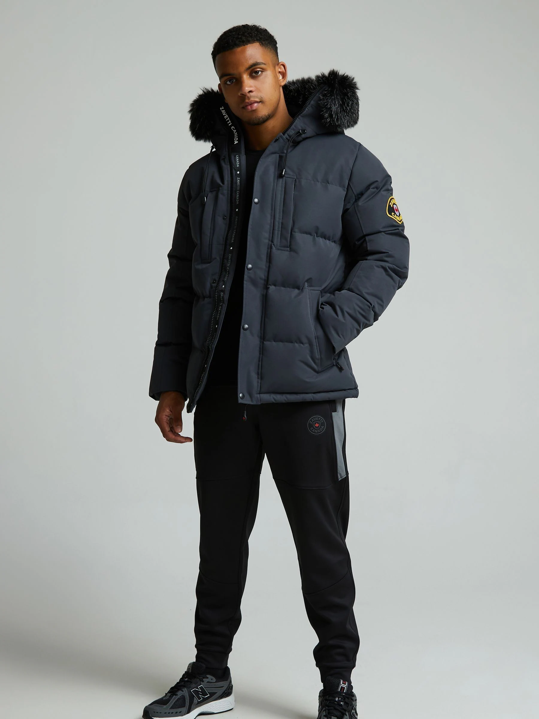 Asfaltgrijs - Zavetti Canada Oshawa 2.0 voor heren Puffer parka-jas met afneembare imitatiebontkraag