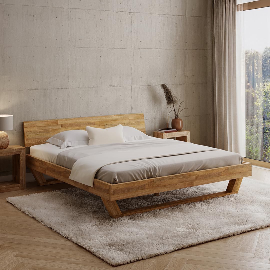 skølm Nornir Massivholzbett 180x200 cm – Bettrahmen aus Massivholz Eiche geölt – hochwertiges Holzbett mit Kufen Bettbeinen – Bettgestell mit 1 Strebe als Bettkopf – geeignet als Doppelbett