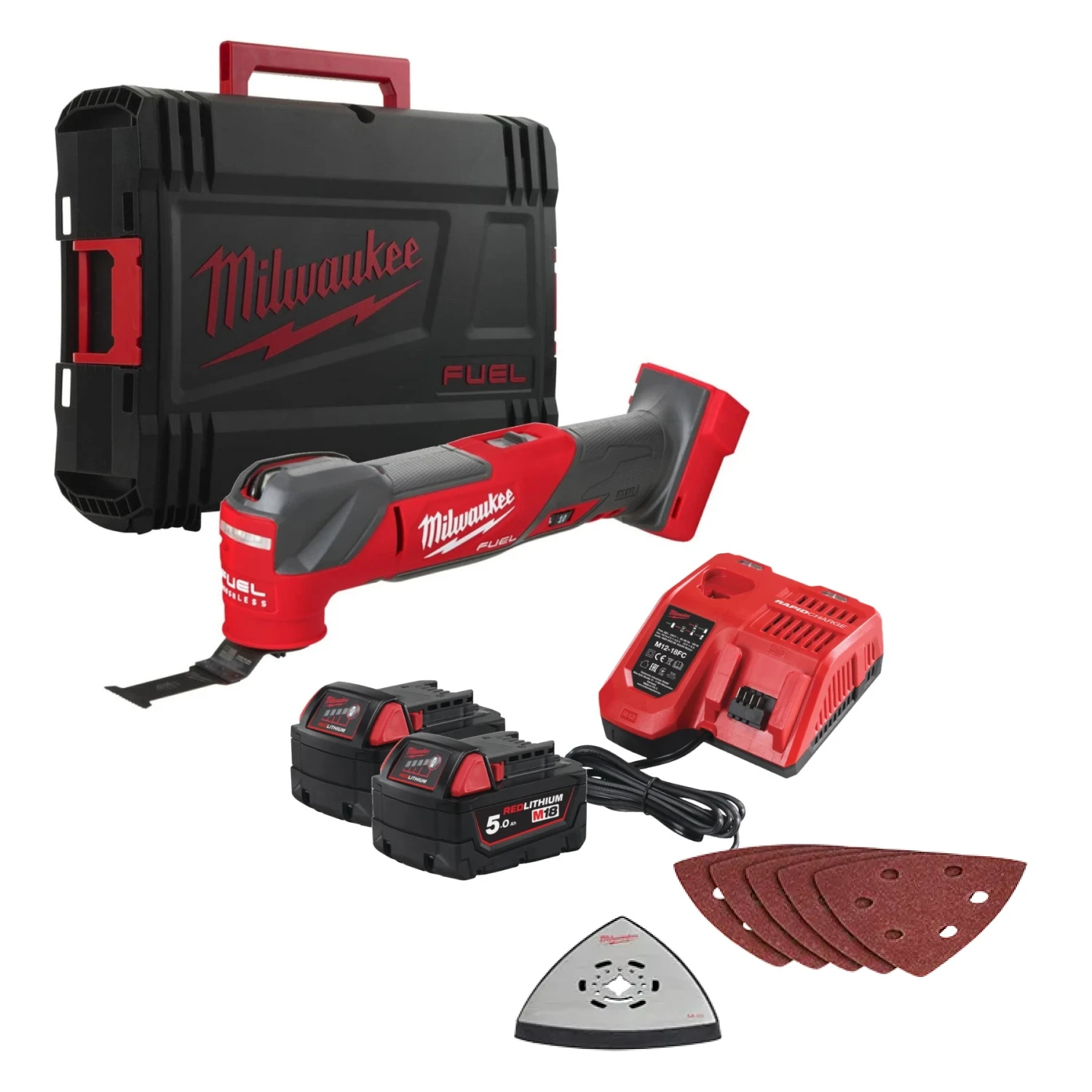 Milwaukee M18 FMT-502X 18V Li-ion Accu multitool set (2x 5.0Ah)   8 delige accessoireset in HD Box
