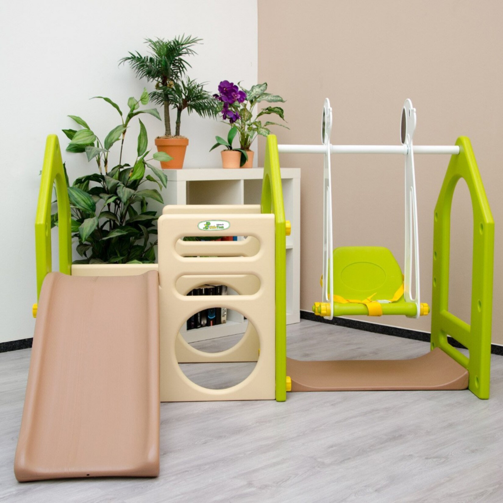 Kinder Spielplatz ab 1 Jahr 155x135 Garten Spielturm - Baby Rutsche mit Schaukel