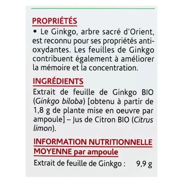 Arkopharma Arkofluides Ginkgo Biloba Memory Concentration 20 ampolas