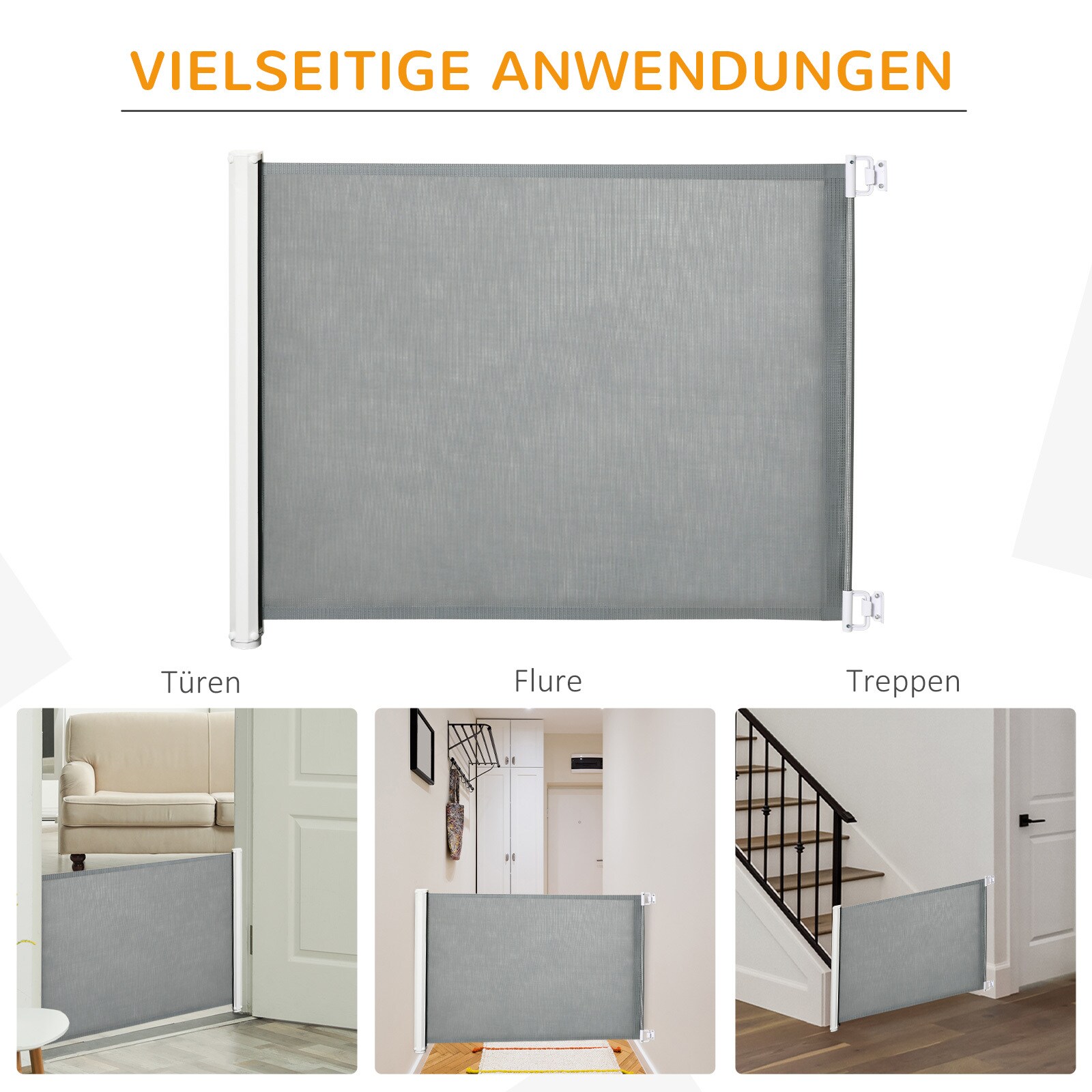 PawHut Hunde-Trennwand mit automatischer Aufrollenfunktion grau 5,5–115L x 5,5B x 82,5H cm