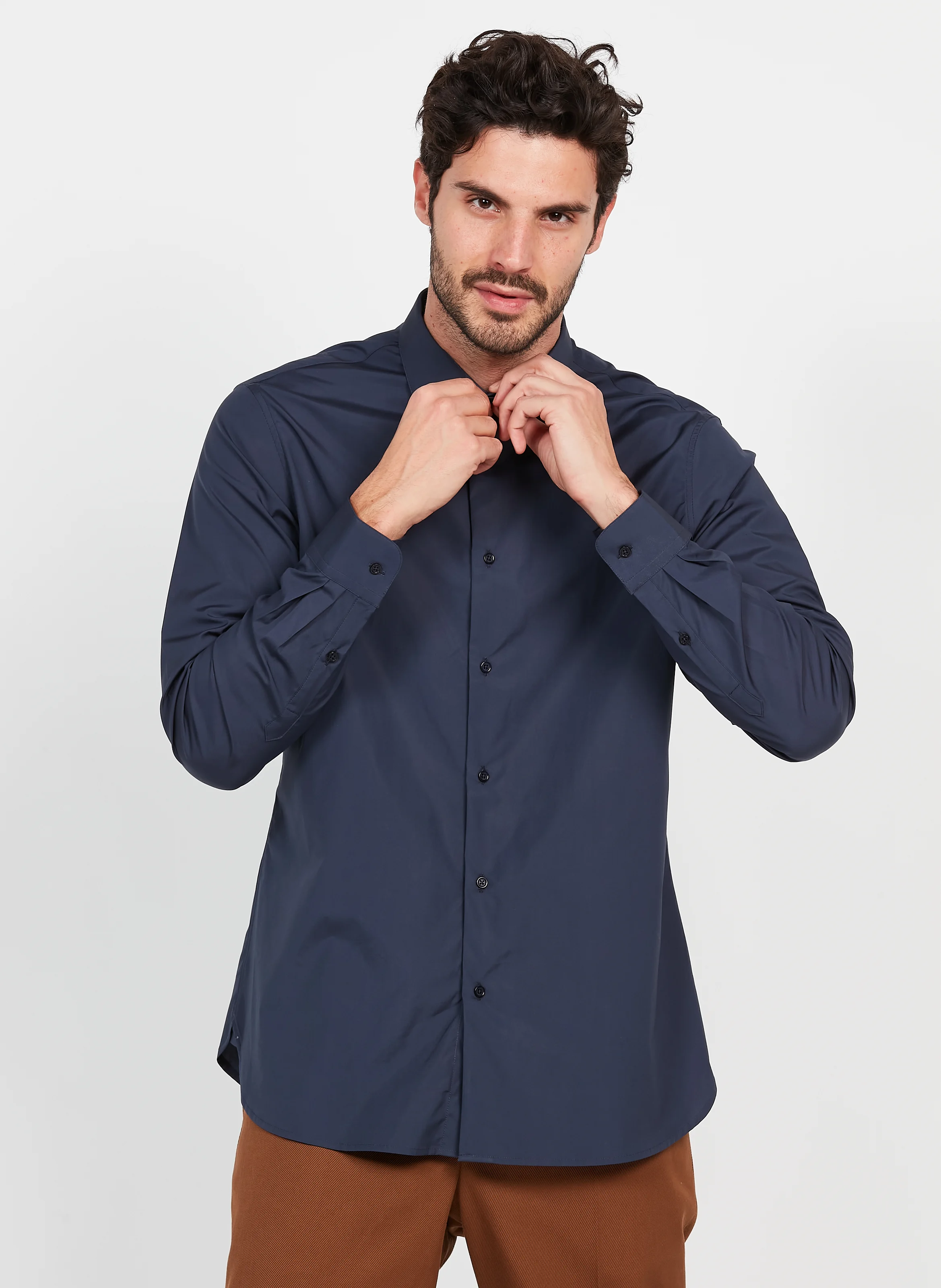 Chemise col classique regular-fit en coton| Bleu