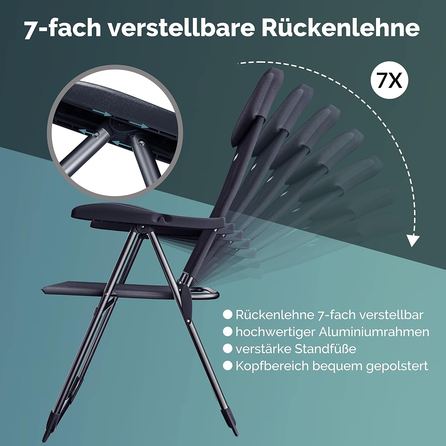 Casaria Gartenstühle 4er Set Klappbar 7-Fach Verstellbar Alu mit hoher Rückenlehne Liegefunktion Faltbar Balkon Campingstuhl Klappstuhl Hochlehner