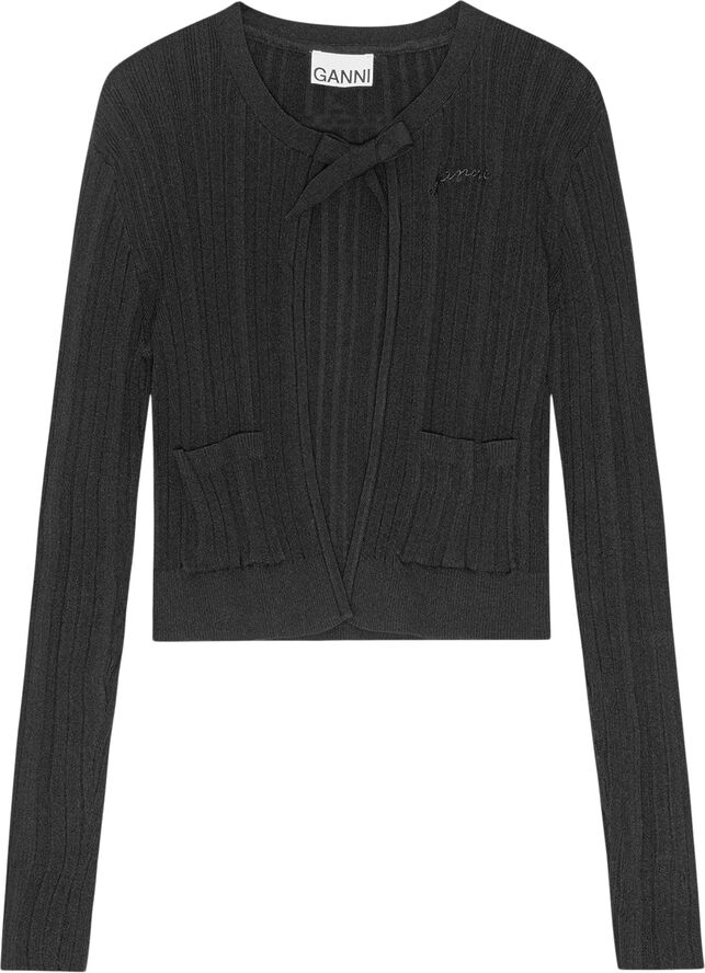 Ganni Light Viscose Rib Cardigan Black