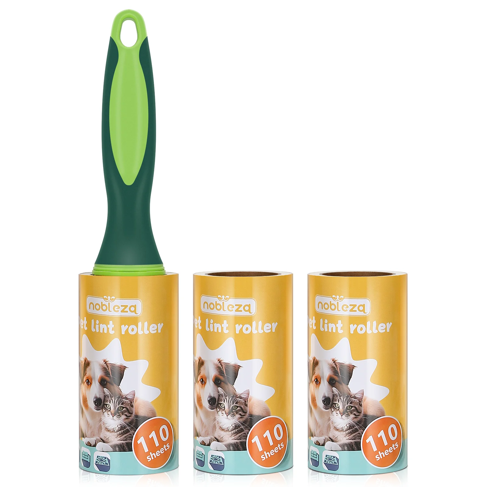 Removedor de Pelos de Animais Nobleza, Rolo Removedor de Pelos, 330 Folhas de Refil para Removedor de Pelos e 1 Cabo, Removedor de Pelos para Cães e Gatos, Pacote com 3, Extra Aderente