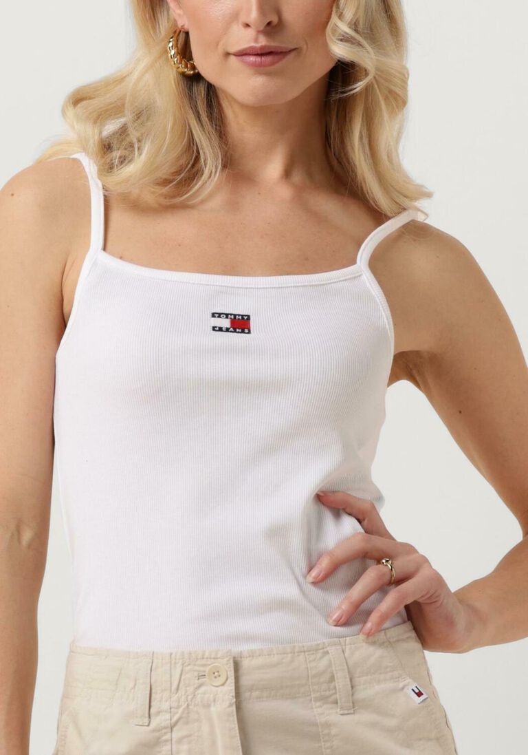 TOMMY JEANS witte tommy jeans top tjw badge rib strap top