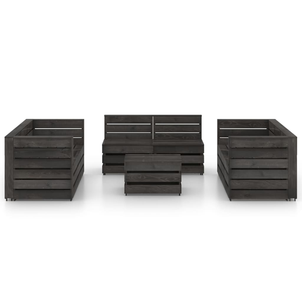 Salon de jardin meuble d'extérieur ensemble de mobilier 9 pièces bois de pin imprégné de gris